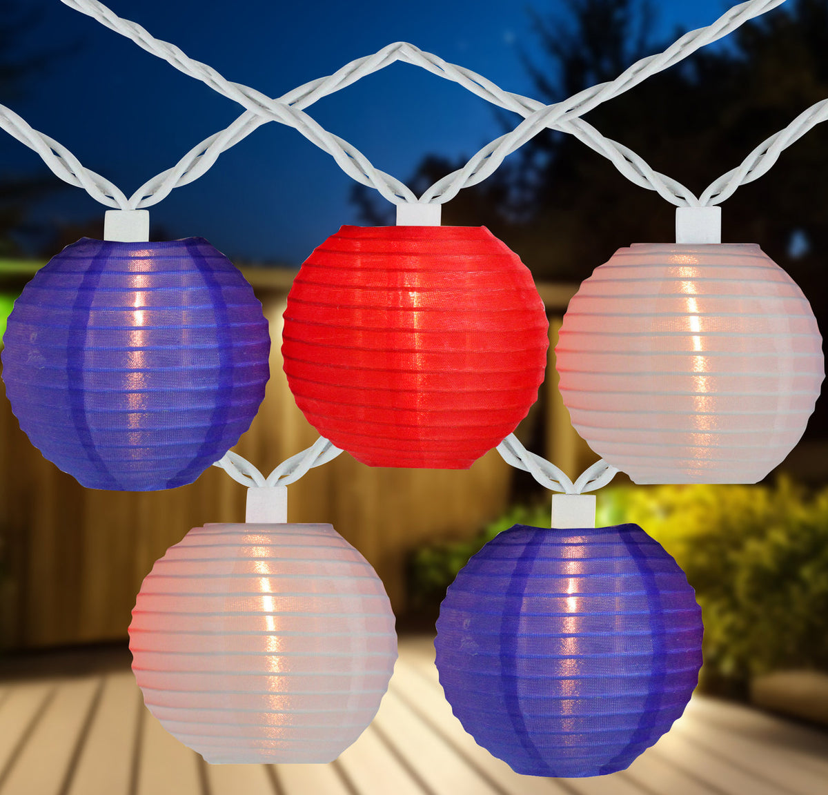 Patriotic Paper Lantern Lights 10ct White Wire
