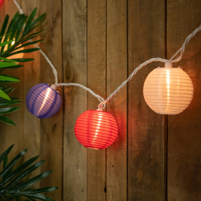Patriotic Paper Lantern Lights 10ct White Wire
