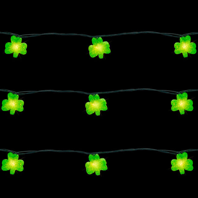 Irish Shamrock St Patrick&#39;s Day String Lights 7.25ft Green Wire