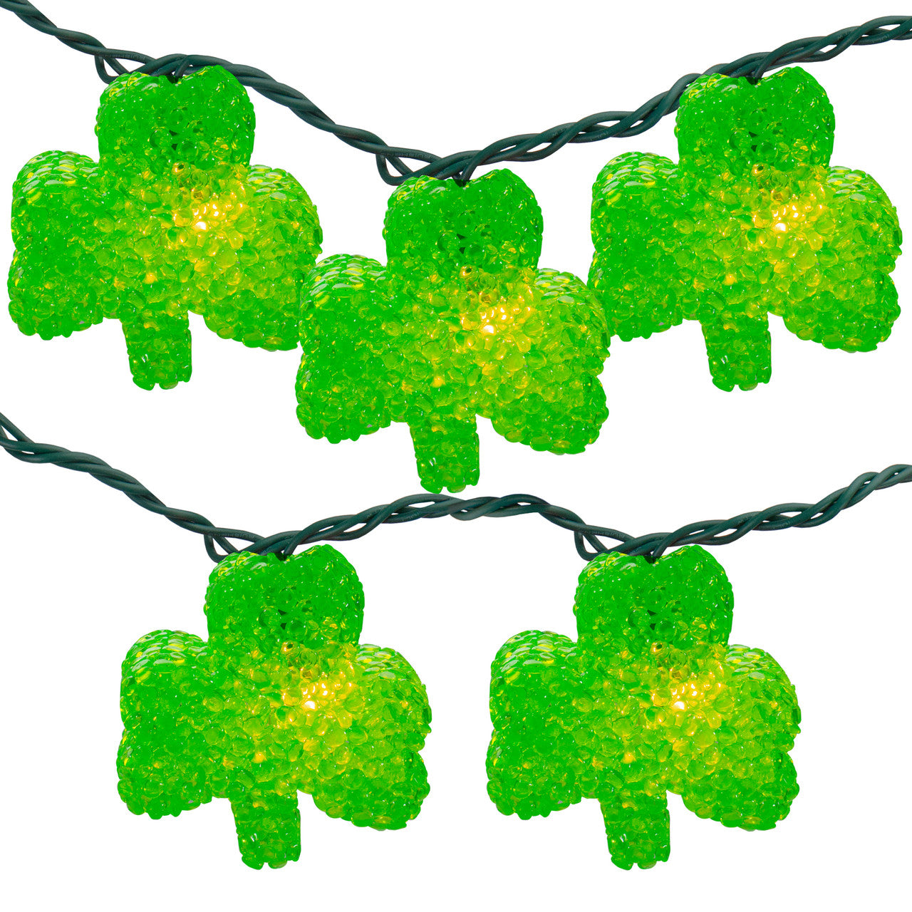 Irish Shamrock St Patrick's Day String Lights 7.25ft Green Wire