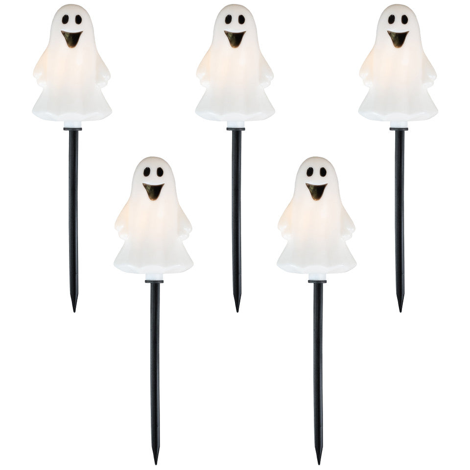 5-Pack Lighted White Ghost Halloween Pathway Lights (13 Inch) Outdoor Yard Stakes