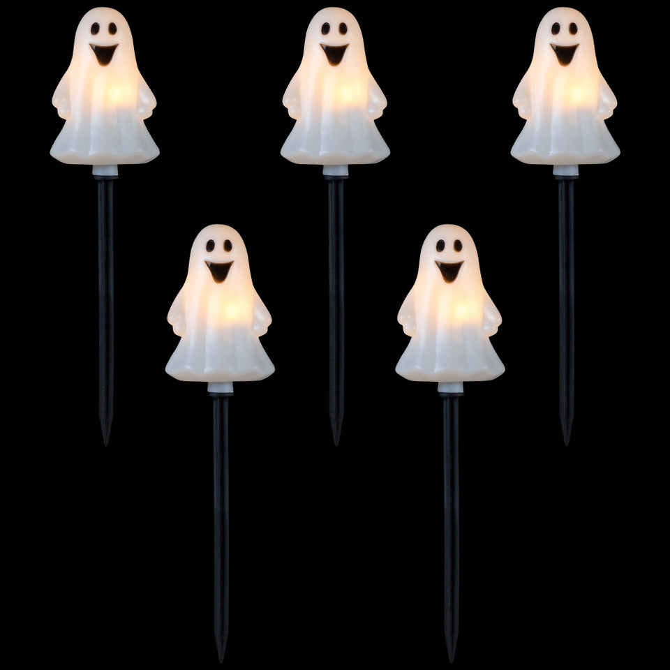 5-Pack Lighted White Ghost Halloween Pathway Lights (13 Inch) Outdoor Yard Stakes