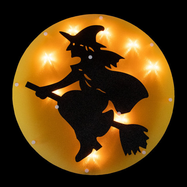 Witch on Broomstick 13.75&quot; Lighted Halloween Window Silhouette