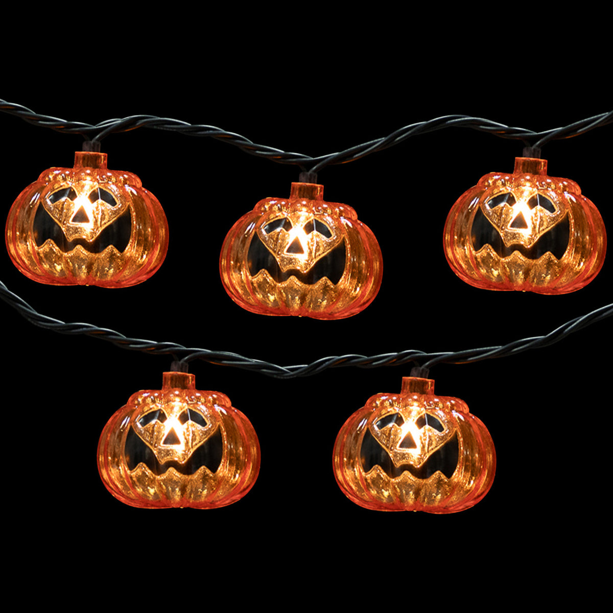 Jack O Lantern Halloween Incandescent Lights 7.5&#39; Black Wire