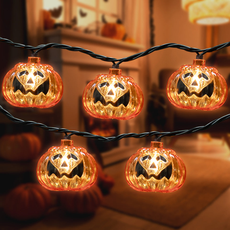 Jack O Lantern Halloween Incandescent Lights 7.5&#39; Black Wire