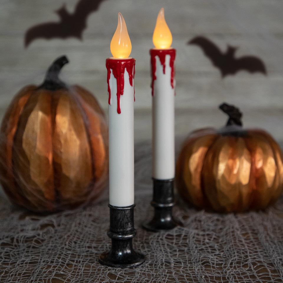 Dripping Blood LED Taper Candles with Timer (2-Pack)