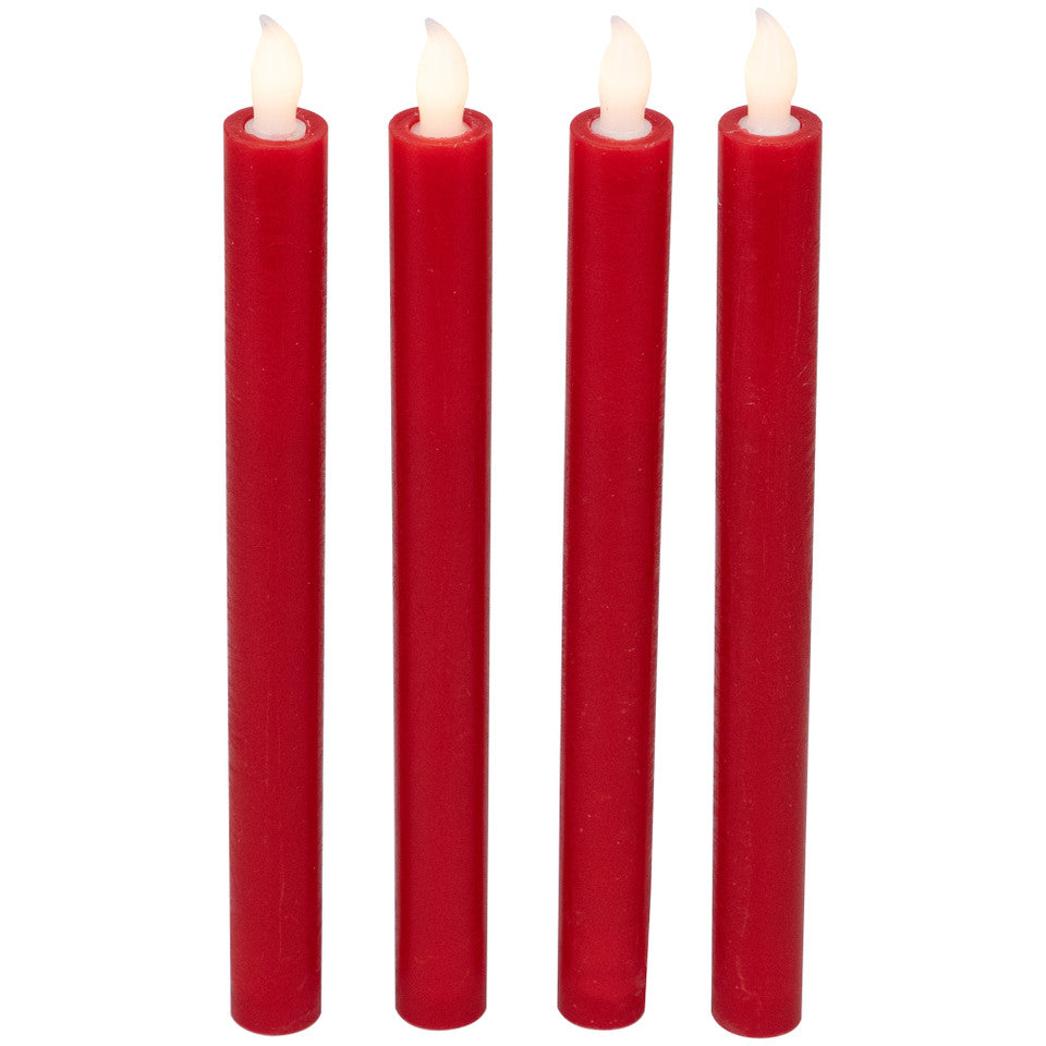 Flameless LED Taper Christmas Candles Set of 4, 9.75 Inch Red Flickering Battery Operated Holiday Lights