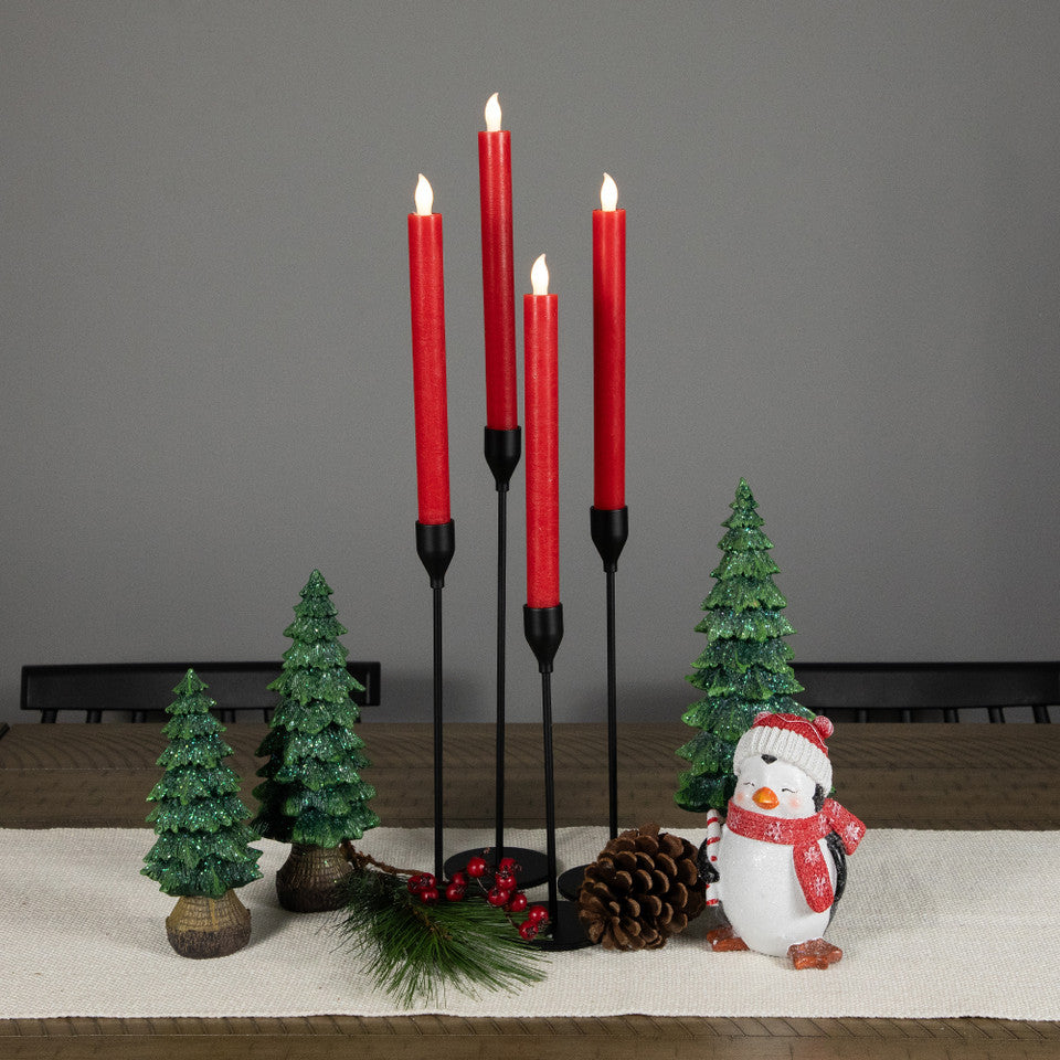 Flameless LED Taper Christmas Candles Set of 4, 9.75 Inch Red Flickering Battery Operated Holiday Lights