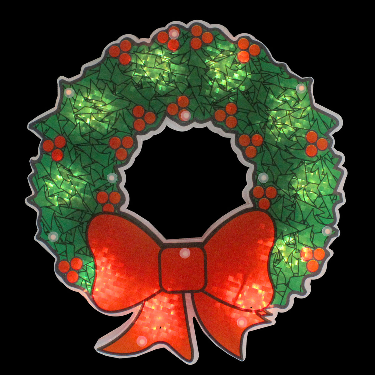 Christmas Wreath 11&quot; Green and Red Lighted Window Silhouette Decoration