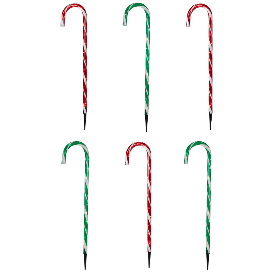 Set of 6 Lighted Outdoor Christmas Candy Cane Pathway Markers