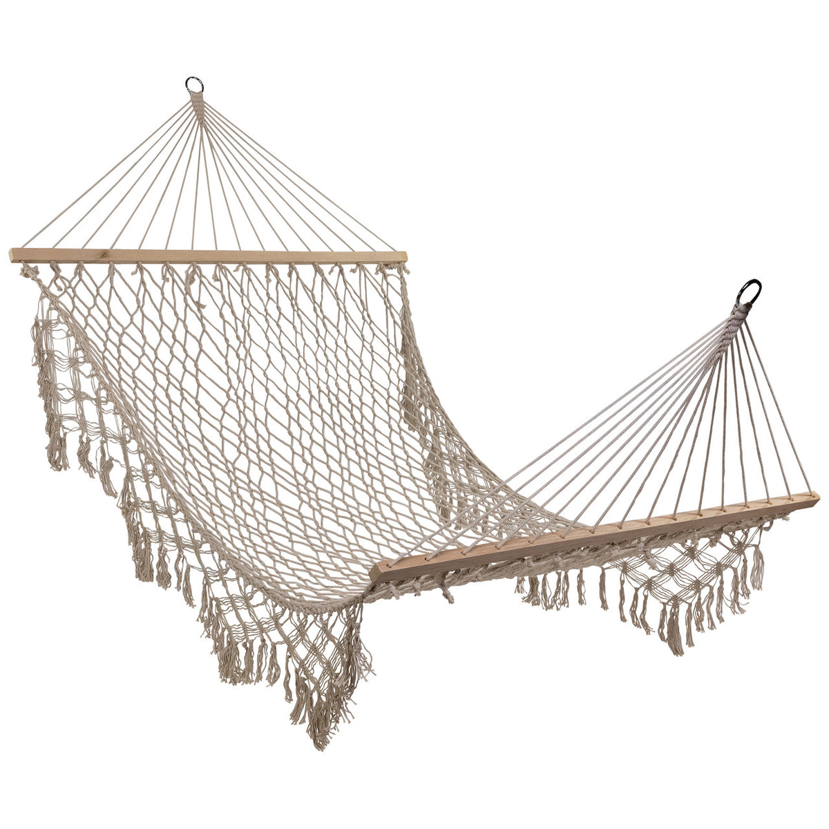 Bohemian Macrame Hammock with Wooden Bars (Cream)