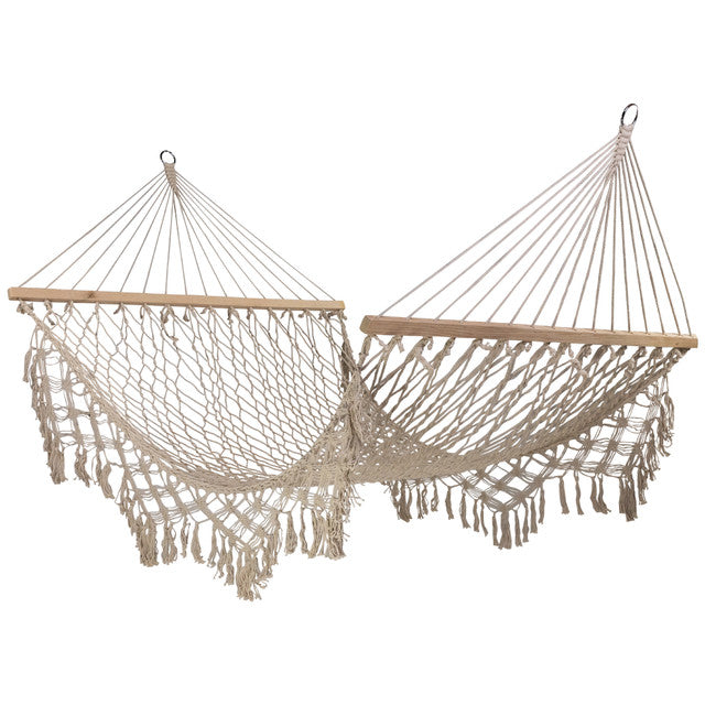 Bohemian Macrame Hammock with Wooden Bars (Cream)