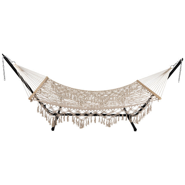 Bohemian Macrame Hammock with Wooden Bars (Cream)