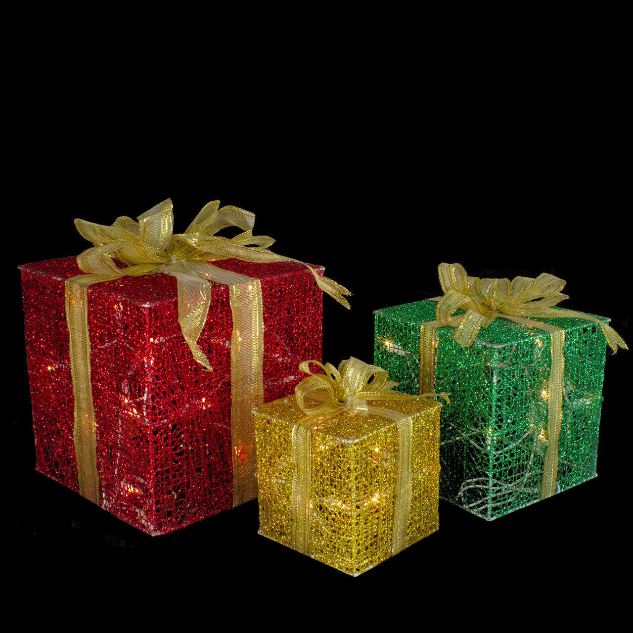 Gift Box Set Set of 3 Glittering Lighted Christmas Outdoor Decoration