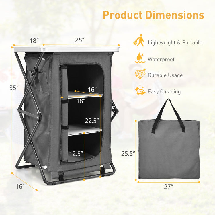 Folding Camping Storage Cabinet with 3 Shelves and Carry Bag (Medium)