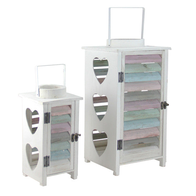 Set of 2 Weathered Wooden Lanterns with Shutters