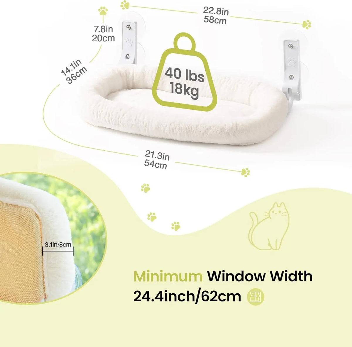 Foldable Cat Window Perch with Strong Suction Cups (Off White)