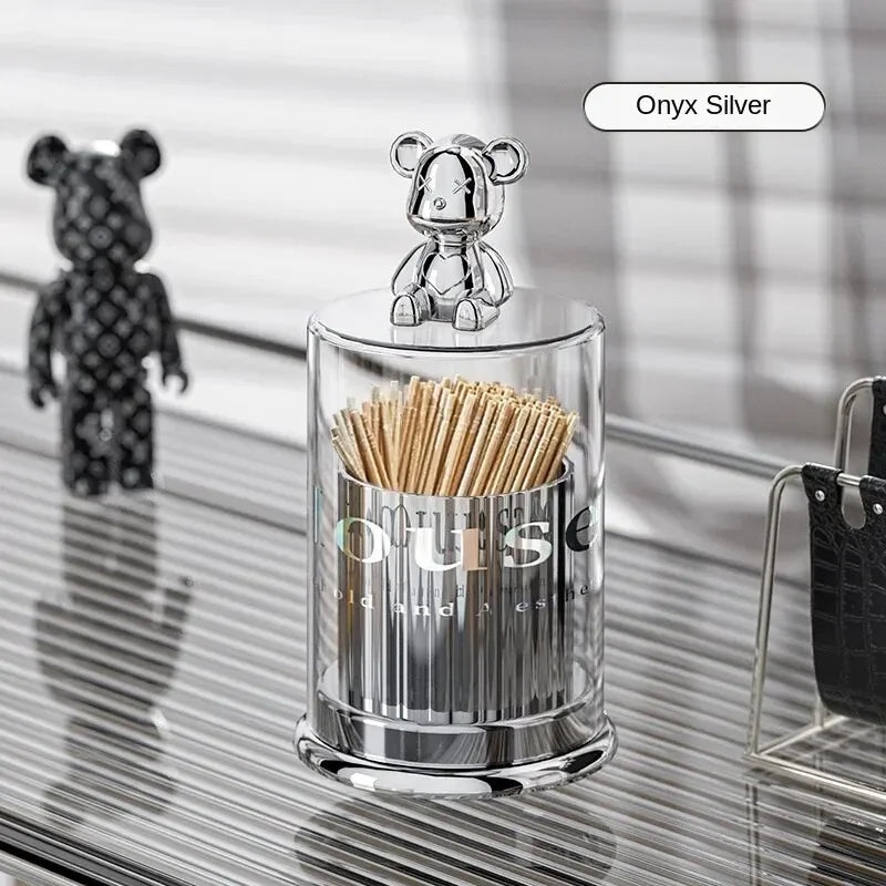 Novelty Bear Acrylic Toothpick Cotton Swab Storage Container