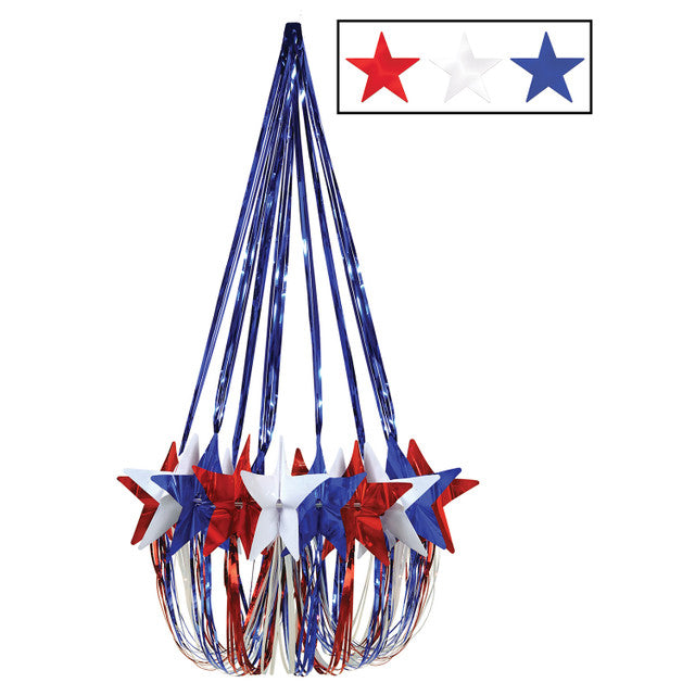 Metallic Patriotic Hanging Stars Chandelier Decor 6 Pack