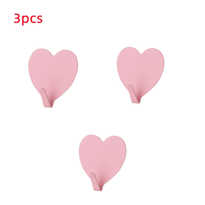 Heart Adhesive Wall Hooks Towel 3PCs Key Cloth Coat Rack