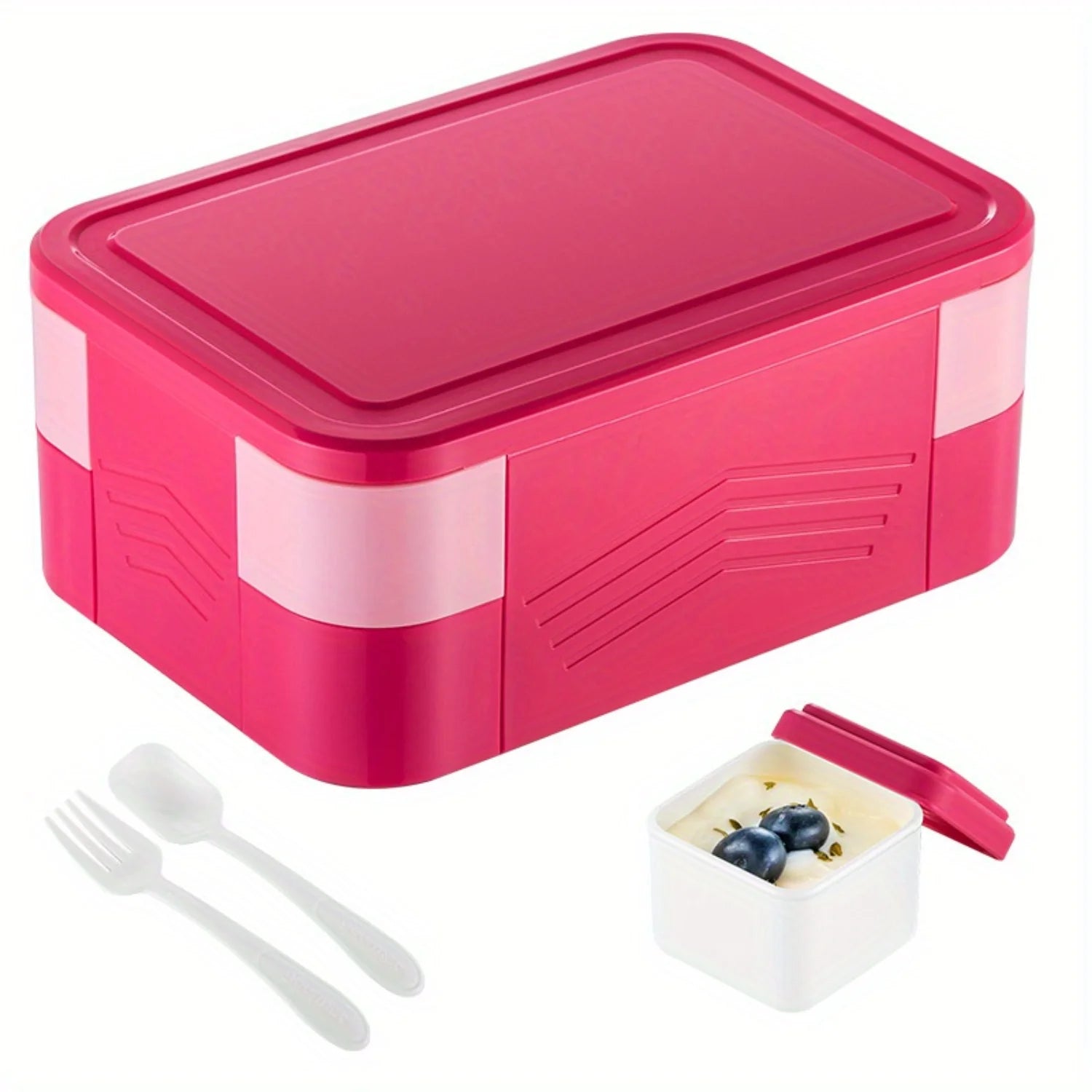 Lunch Box Organizer 2 Tier 6 Compartment Bento Container 52.41oz (Pink)