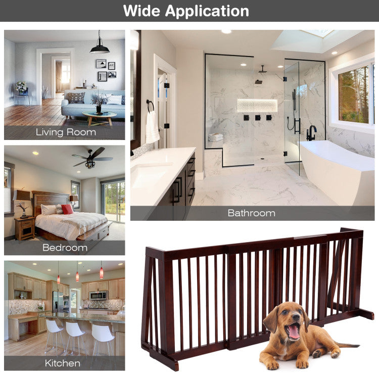 Freestanding Wood Pet Gate 3-Panel Folding Design