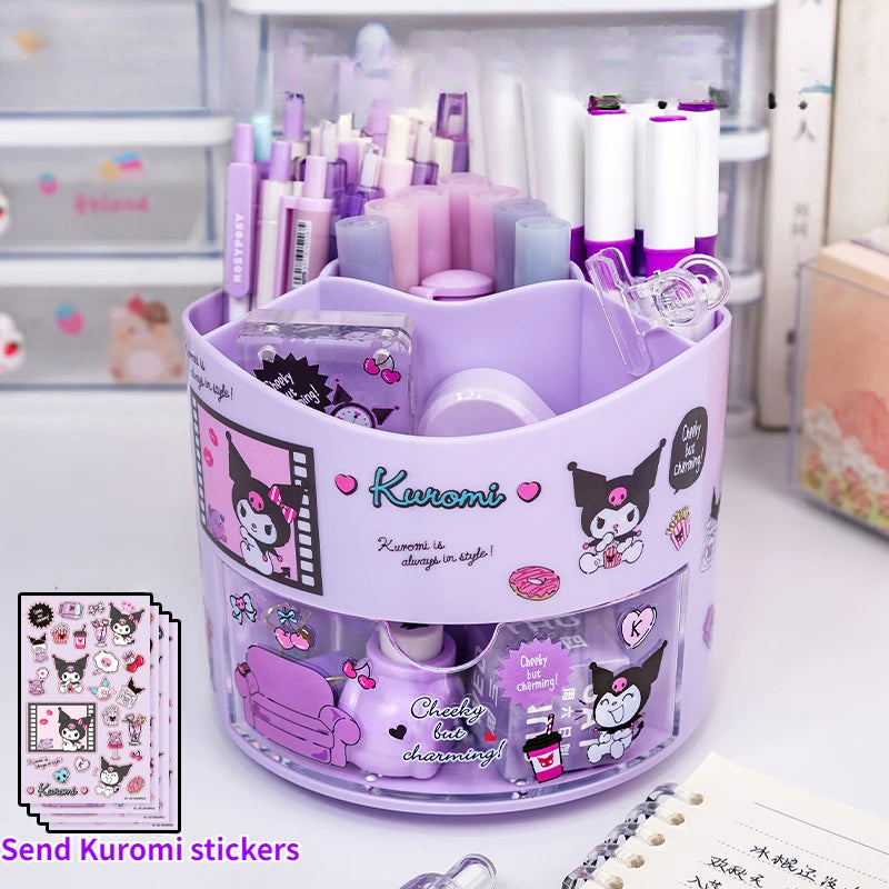 Rotating Pen Holder Storage Box Desk Organizer (Purple)