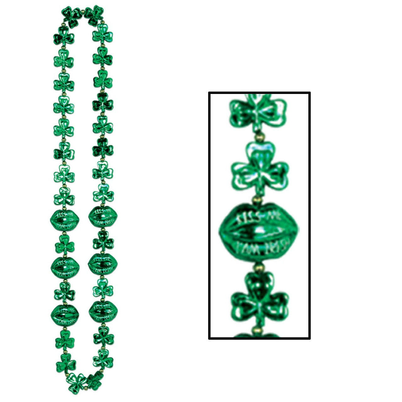 St Patricks Day Bead Necklaces 12 Pack Green Shamrock Lips 42 Inch