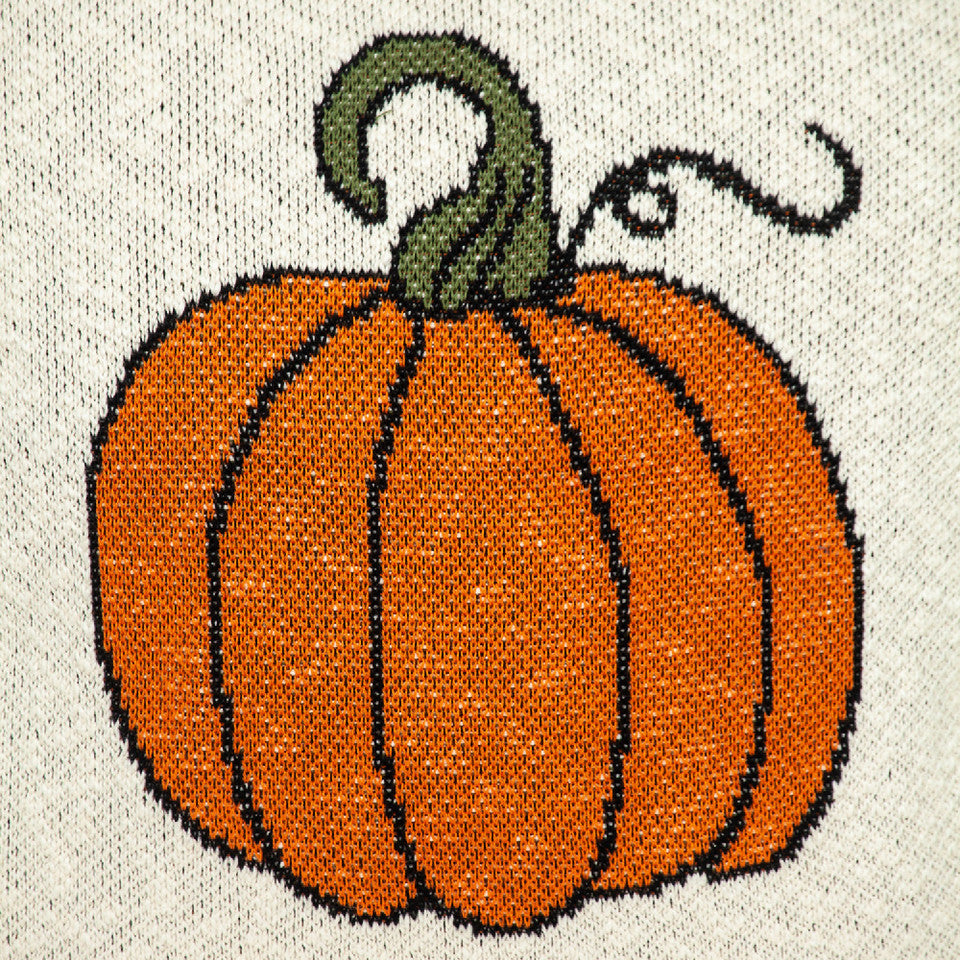 20&quot; Beige and Orange Fall Harvest Pumpkin Knitted Throw Pillow