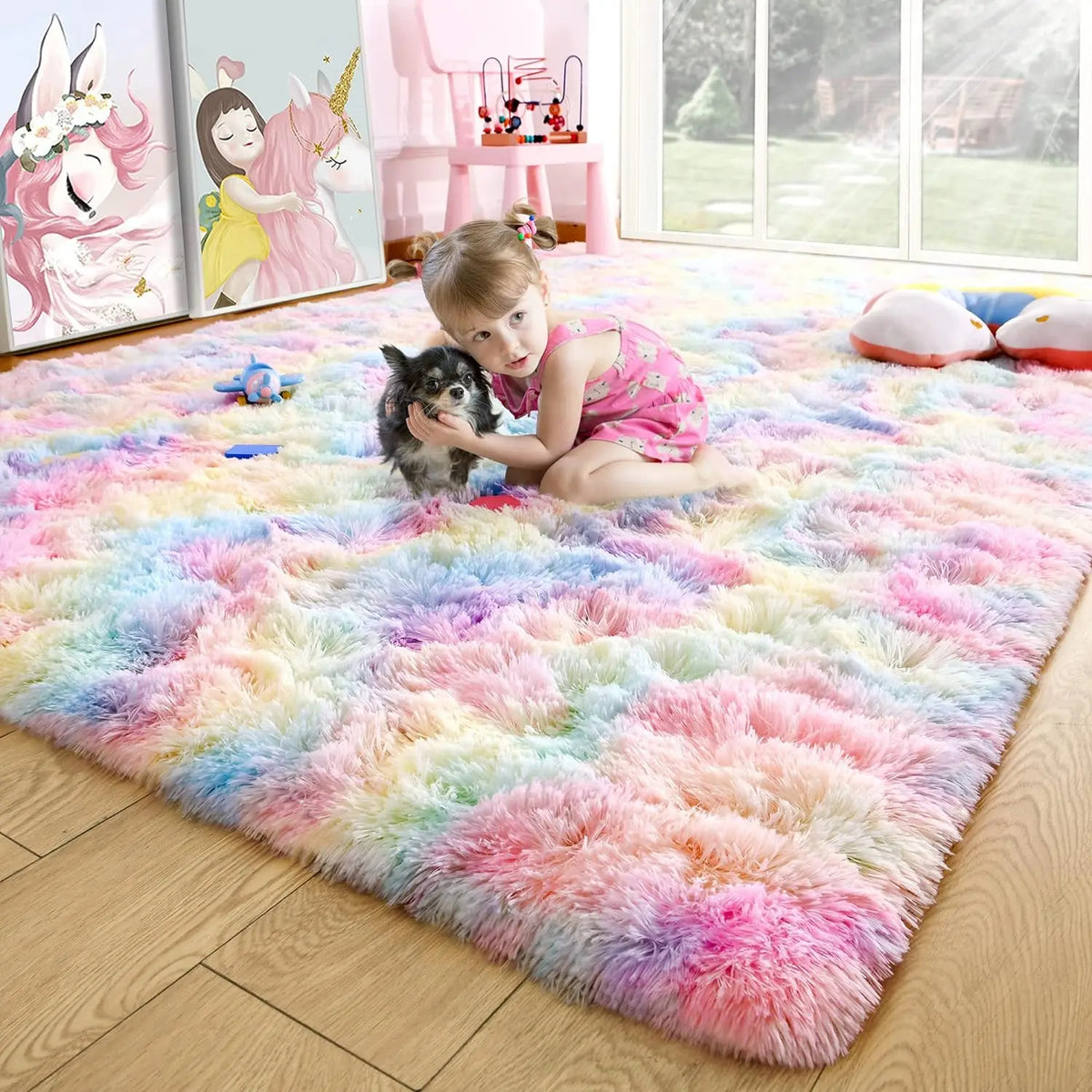 Plush Fluffy Rug Non-Slip Soft Carpet for Hardwood Floors (Rainbow)