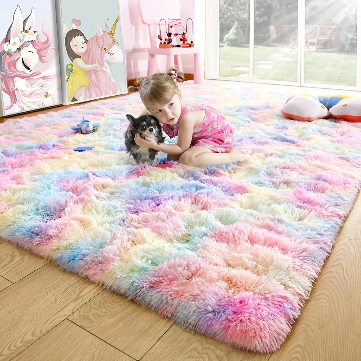 Plush Fluffy Rug Non-Slip Soft Carpet for Hardwood Floors (Rainbow)