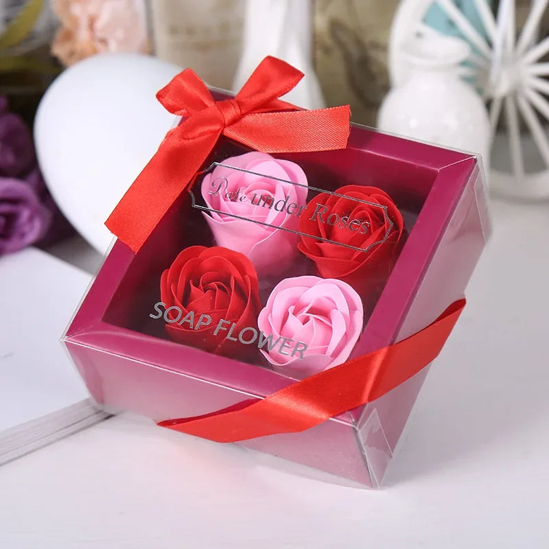 Heart Shaped Rose Soap Flowers for Romantic Valentines Party Gift (Red)