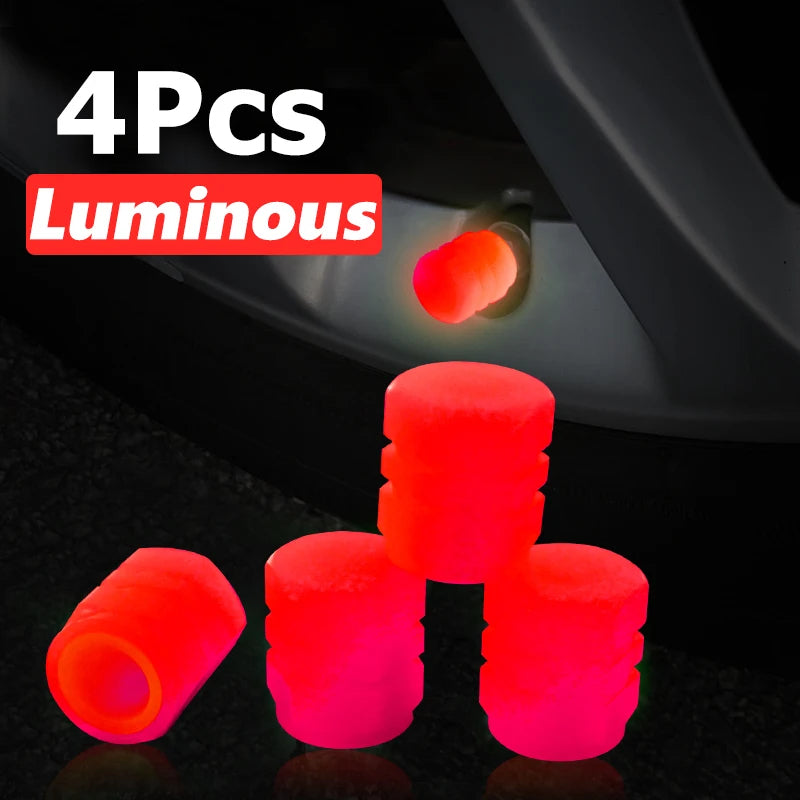 Fluorescent Night Glowing 4pcs Valve Caps (Red)