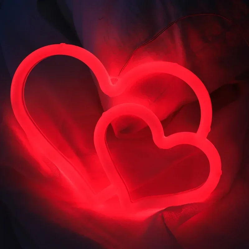 Neon Double Heart Light Neon Signs for Wall Decor (Red)