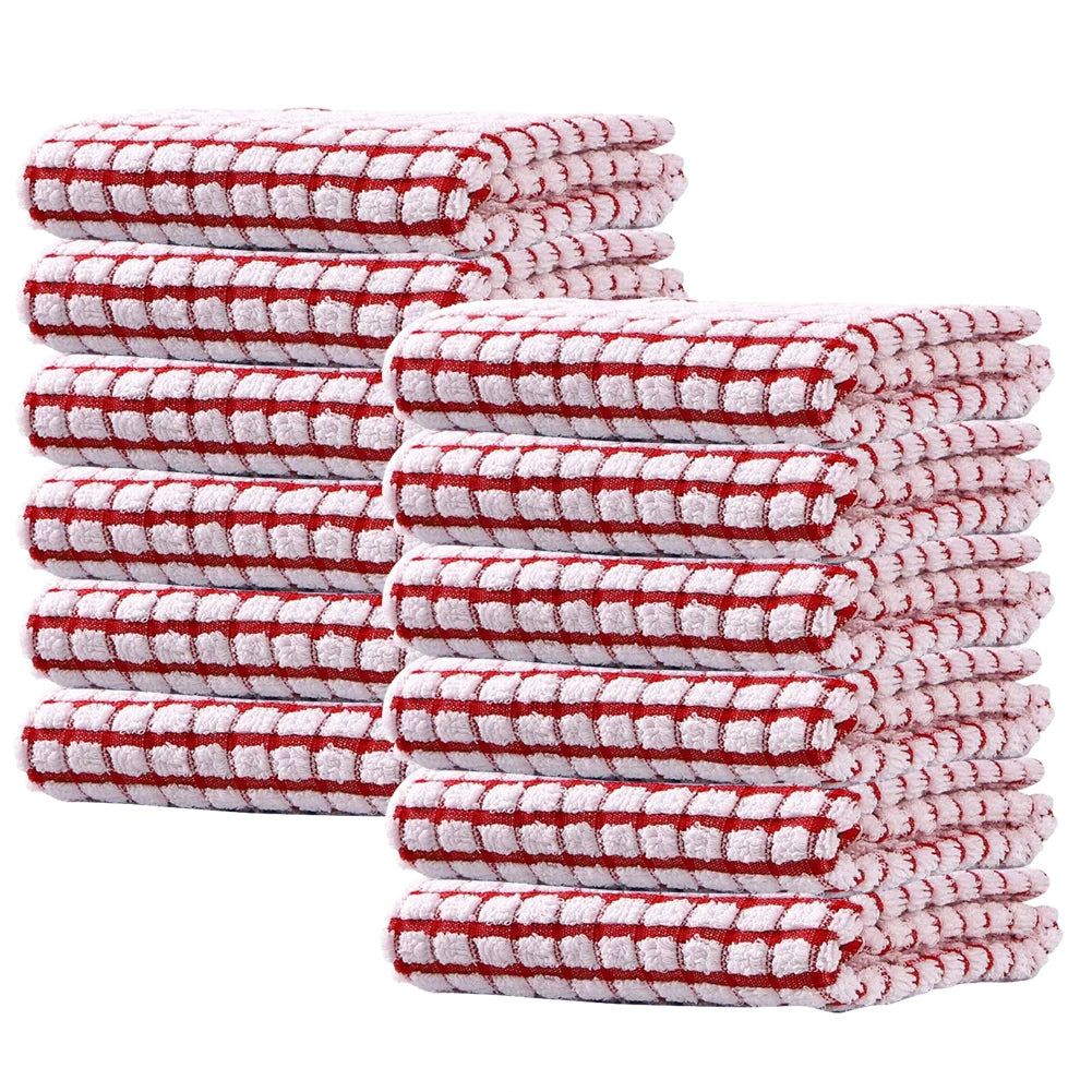 Absorbent Cotton Checkered Hand Towel Set of 12 (Red)