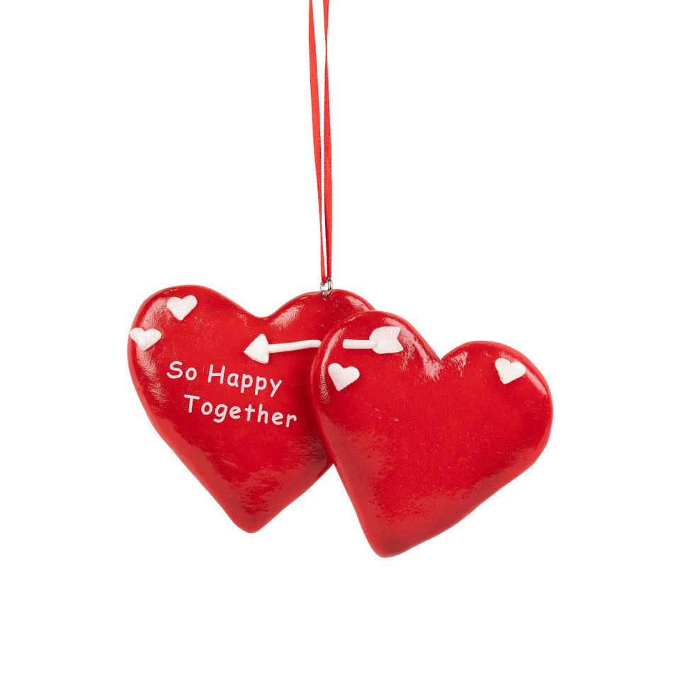 Double Heart Valentine’s Ornament with "So Happy Together" Hanging Decor