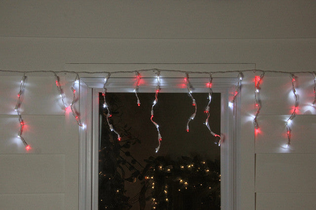 LED Wide Angle Icicle String Lights 100CT Red and Pure, 5.5ft White Wire