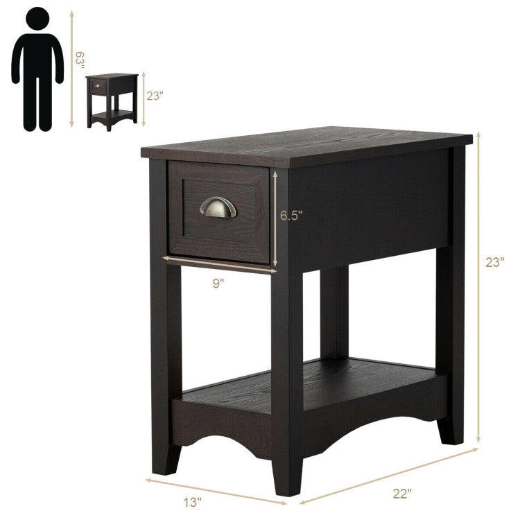 End Table Chairside with Drawer and Open Shelf, Brown