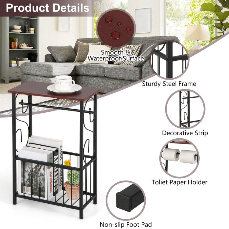 Narrow Side Table Removable Paper Holder Living Room