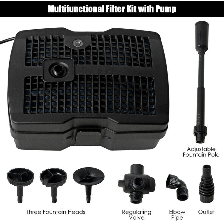Pond Filter 660 GPH Pump with Sterilizer and Fountain Jet