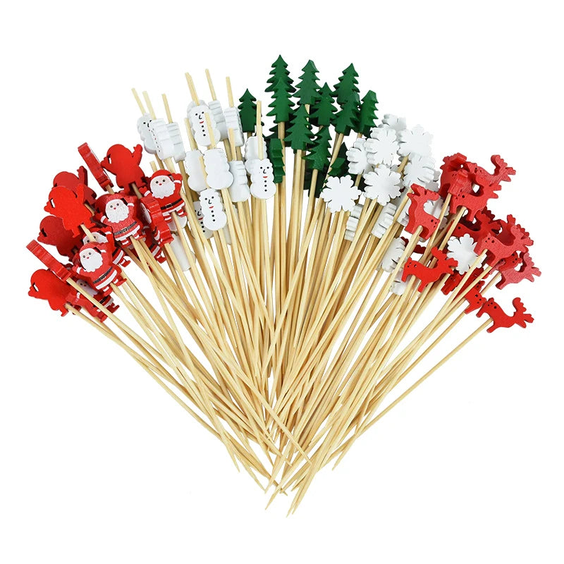 Disposable Fruit Skewer Toothpick 100PCS Christmas Tree Snowflake Santa