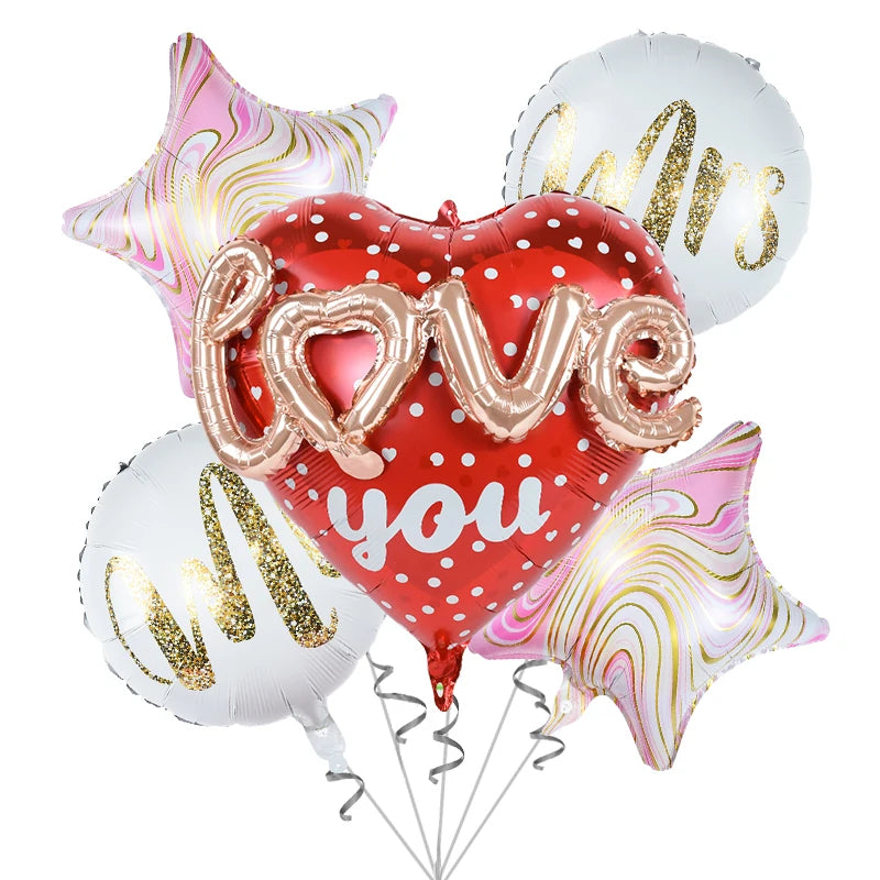 Love You Foil Helium Balloons 5PCS Set for Valentine's Day Decoration