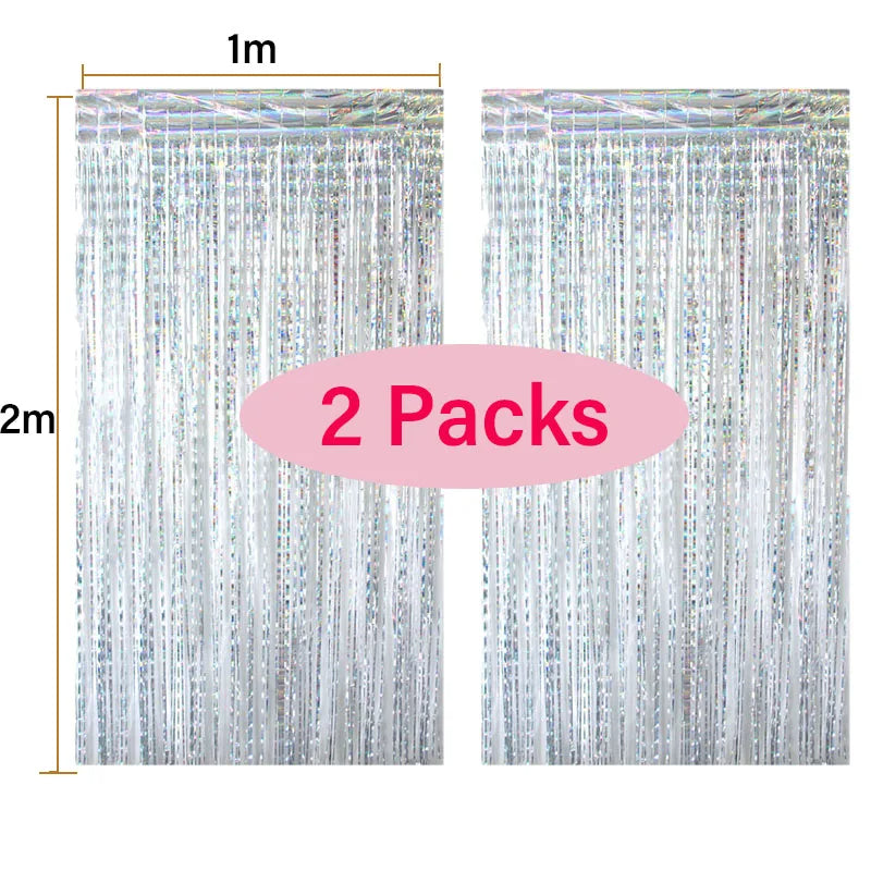 Silver Foil Fringe Curtain Backdrop 2 Pack for Party Decorations