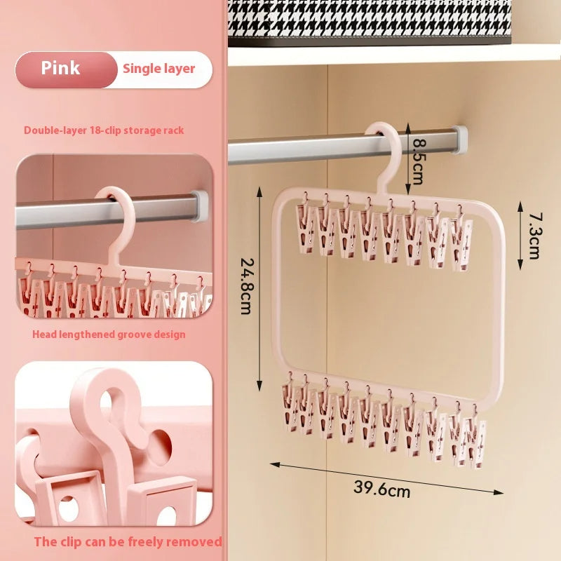 Multifunctional Clothes Drying Hanger with Clips (Pink)