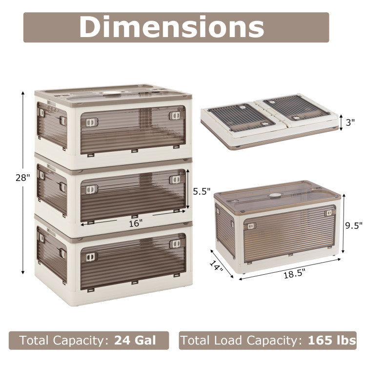 3 Stackable Storage Bins 8 Gal with 5 Opening Lids