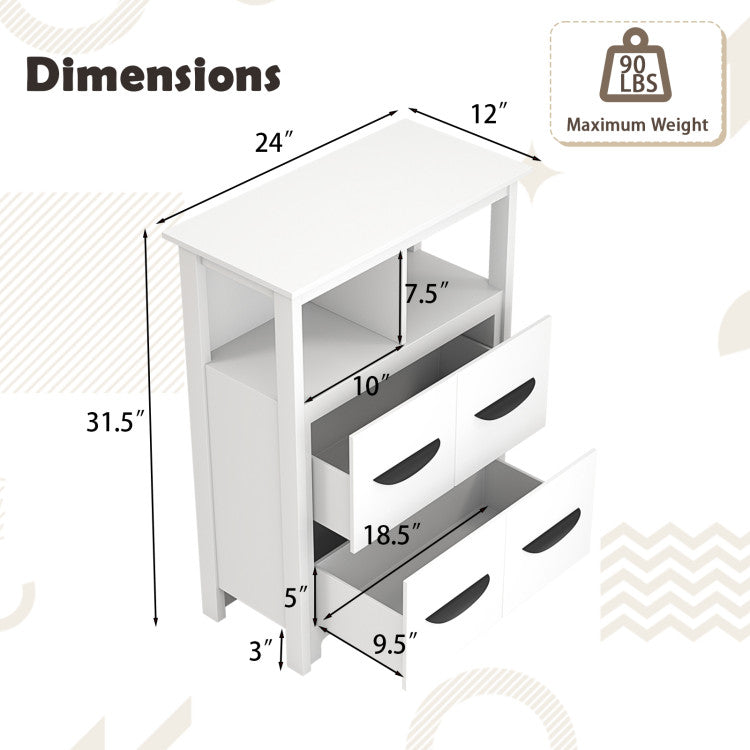 Storage Cabinet Floor 2 Drawers Open Shelves 24 Inch