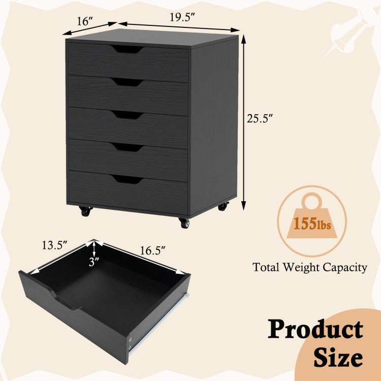 Wooden Utility Rolling Craft Storage Cart Lockable Casters (Black)