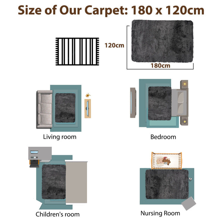 Modern Fluffy Shag Rug 4x6 with Non-Slip Grip (Gray)