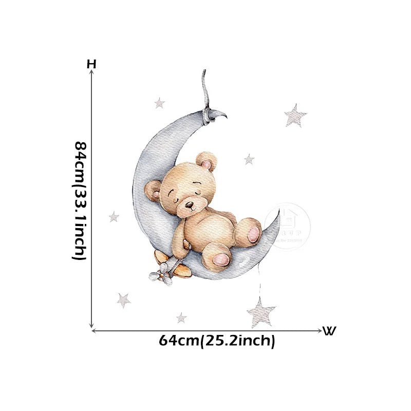 Cartoon Teddy Bear Moon and Stars Wall Stickers