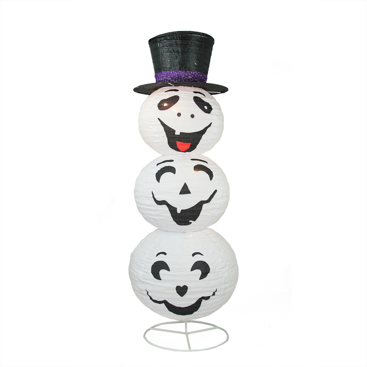 Halloween Outdoor Decor 3.6' Pre-Lit White and Black Happy Ghost with Hat